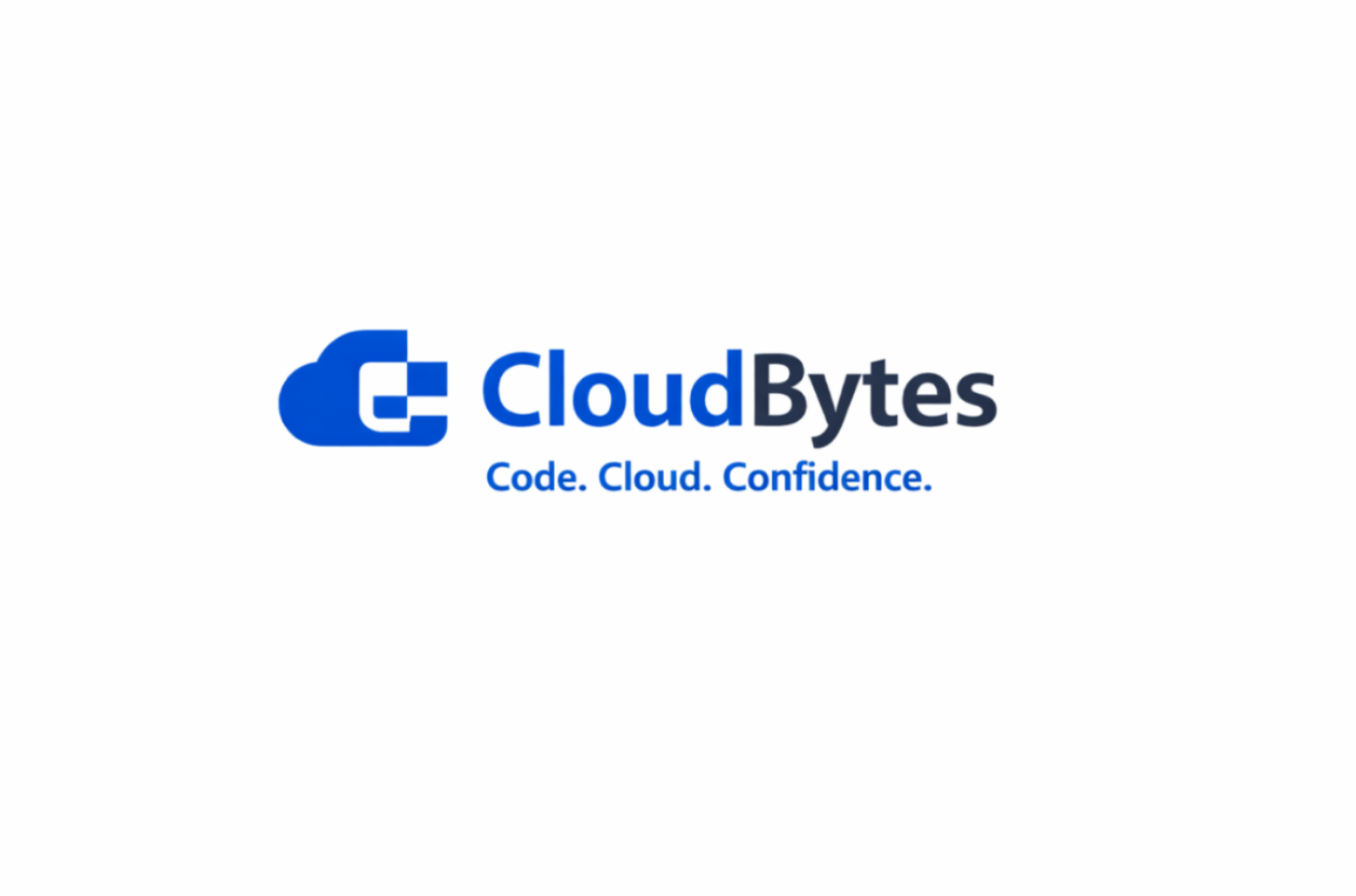 CloudBytes logo with tagline 'Code. Cloud. Confidence.' on a white background
